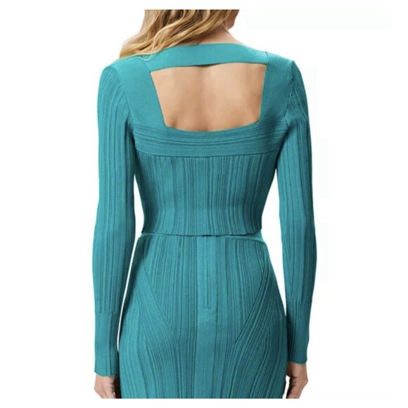 Harve Leger Ribbed Sweetheart Top M Green Long Sleeve Cropped Party Y2K $690 - Picture 2 of 12